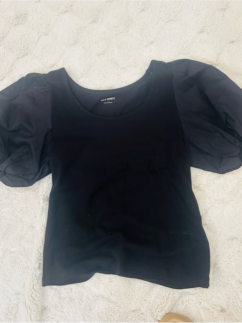 Old Navy Black Puff-Sleeve Scoop Neck Top
